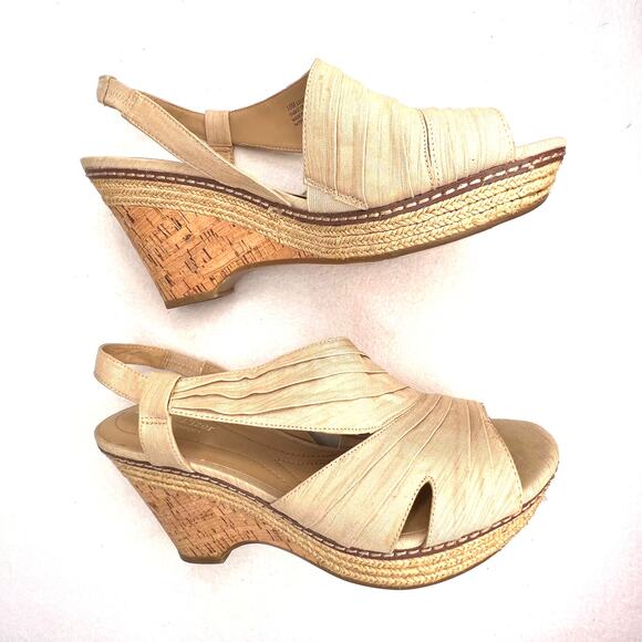 Naturalizer Luliana N5 Comfort Women's 10 Tan Fabric Cork Wedge Platform Sandals - Picture 7 of 12